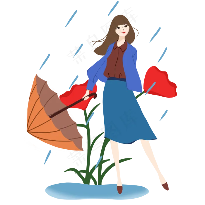 谷雨淋雨的小女孩(3000X3000(DPI:300))psd模版下载
