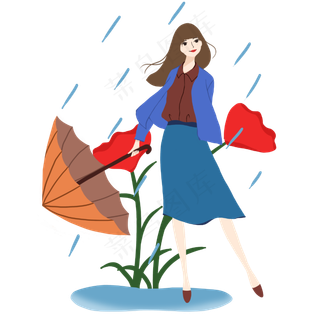 谷雨淋雨的小女孩