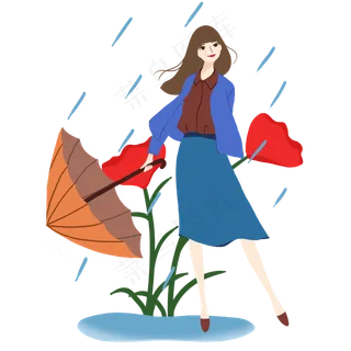 谷雨淋雨的小女孩