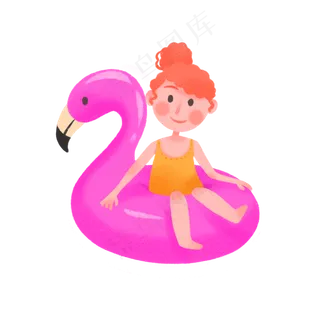 六一儿童节可爱女孩坐在火烈鸟游