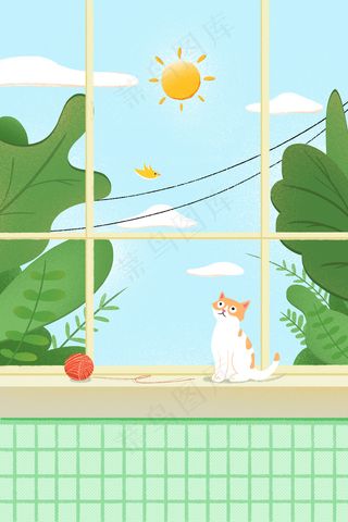 清晨早安太阳猫咪小清新配图