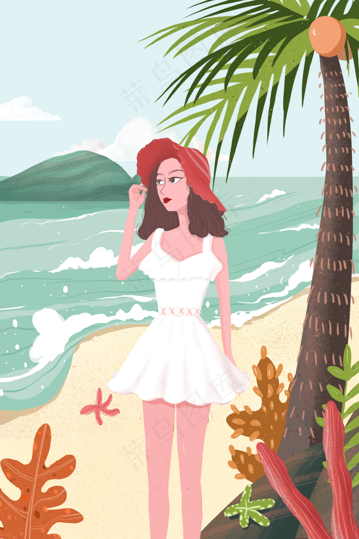 在沙滩上漫步的妙龄少女