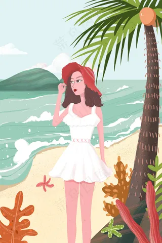 在沙滩上漫步的妙龄少女