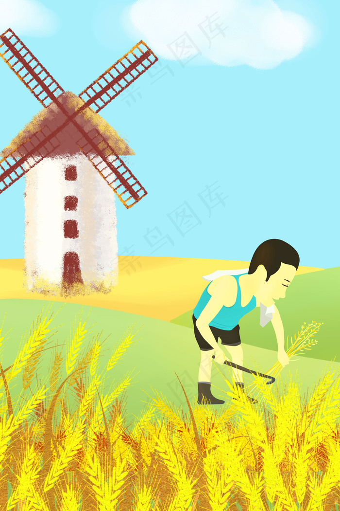 二十四节气芒种割麦子海报