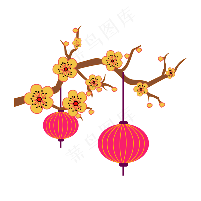 复古中国风梅花装饰图案,免抠元素(1417*1417px 300 dpi )ai矢量模版下载