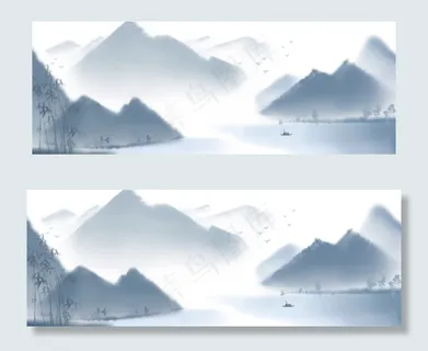 手绘水墨风山水画