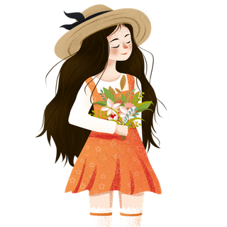 唯美清新拿着一束花的女孩可商用