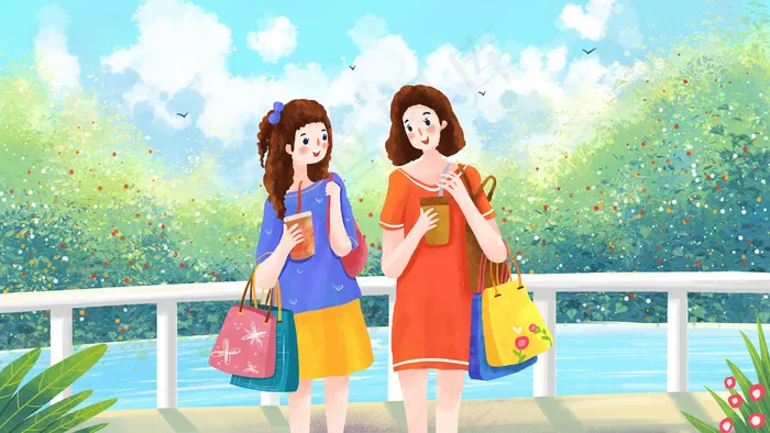 三八妇女节主题之闺蜜一起出去玩耍(2880*1620px 300 dpi )psd模版下载