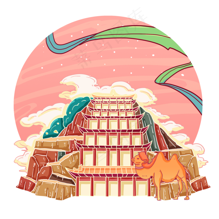 古风敦煌莫高窟,免抠元素(2000*2000px 300 dpi )psd模版下载