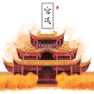 中国风水彩古建筑