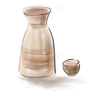 古风水墨酒壶酒杯,免抠元素