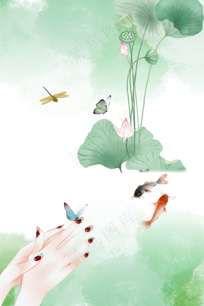 古风荷塘唯美背景图