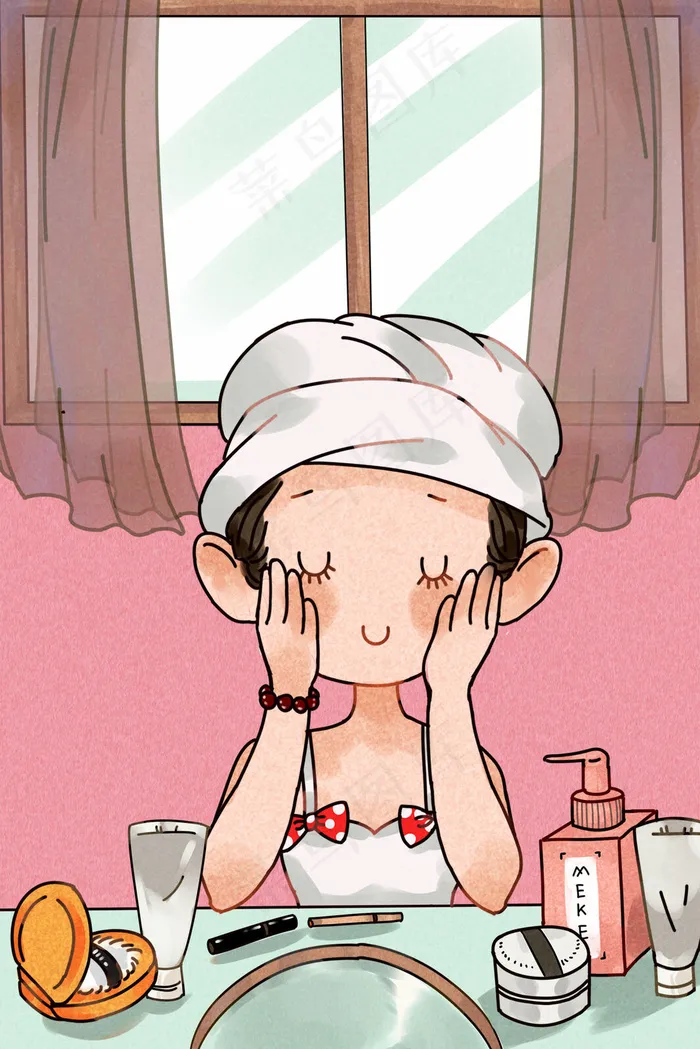 居家休闲化妆护肤美妆女孩 竖(3545X5315(DPI:299))psd模版下载
