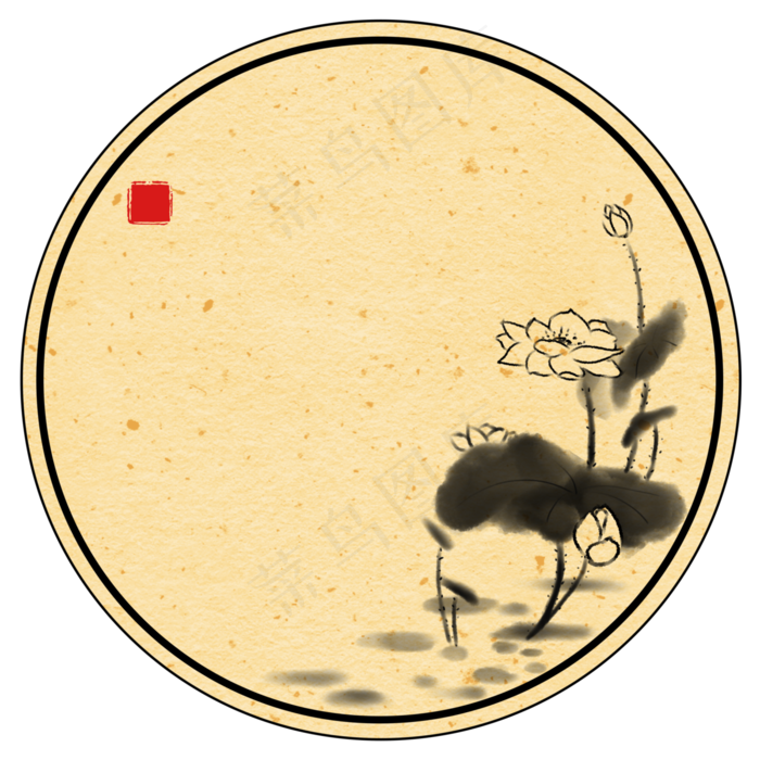 中国风水墨荷花电商边框(3000X3000(DPI:96))psd模版下载