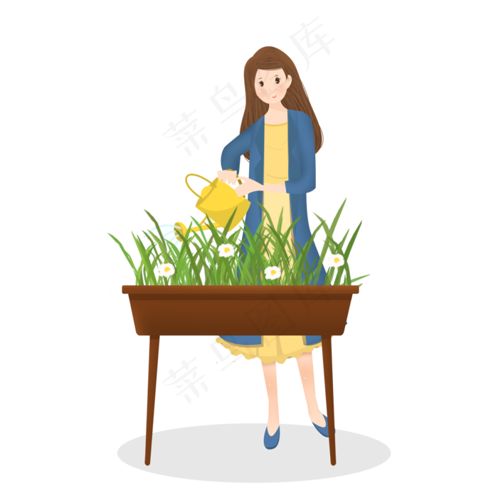 妇女节女性浇花养花插图,免抠元素