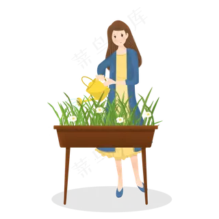 妇女节女性浇花养花插图,免抠元素