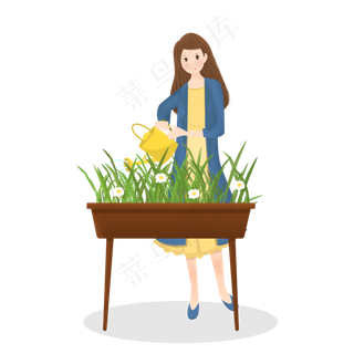 妇女节女性浇花养花插图,免抠元素