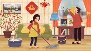 过小年主题之家中大扫除做卫生