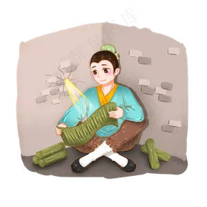 手绘成语凿壁偷光卡通形象可商用,免抠元素