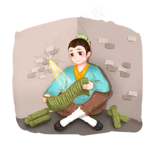 手绘成语凿壁偷光卡通形象可商用,免抠元素