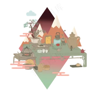 中国风国潮传统文化装饰茶雅致茶,免抠元素