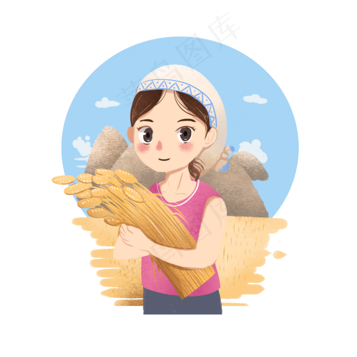 处暑谷物丰收卡通风格