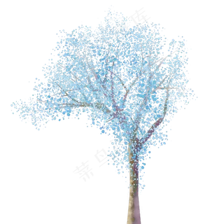 蓝色水彩树木免费下载