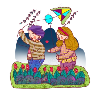 卡通风格春日情侣烂漫踏青出游