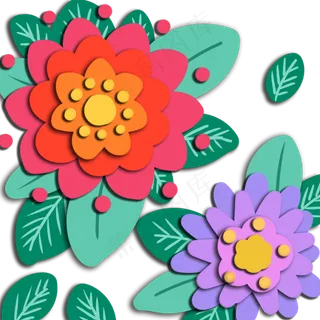 立体浮雕花卉免扣素材