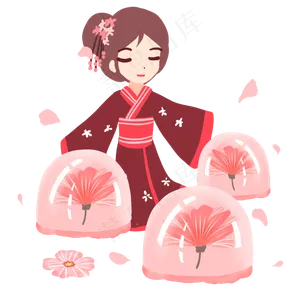 和风少女与樱花果冻,免抠元素
