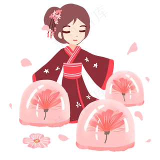 和风少女与樱花果冻,免抠元素