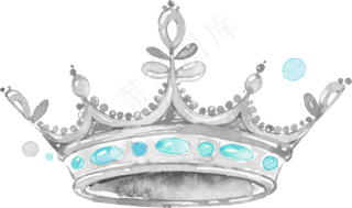 水彩手绘公主银色水晶皇冠