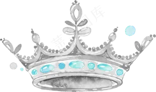水彩手绘公主银色水晶皇冠