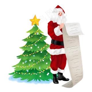 手绘圣诞老人看礼单,免抠元素