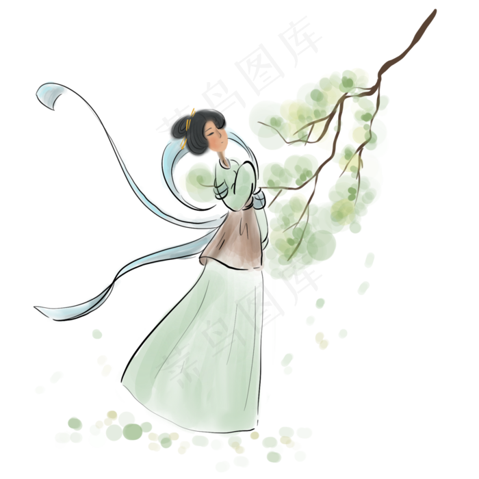 水墨古代仙女,免抠元素