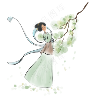 水墨古代仙女,免抠元素