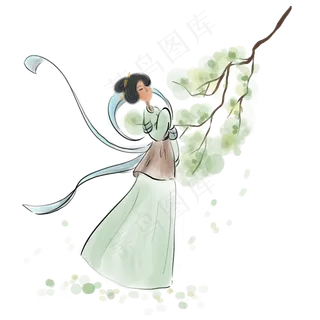 水墨古代仙女,免抠元素
