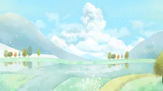 治愈唯美田野白云小溪蒲公英美景