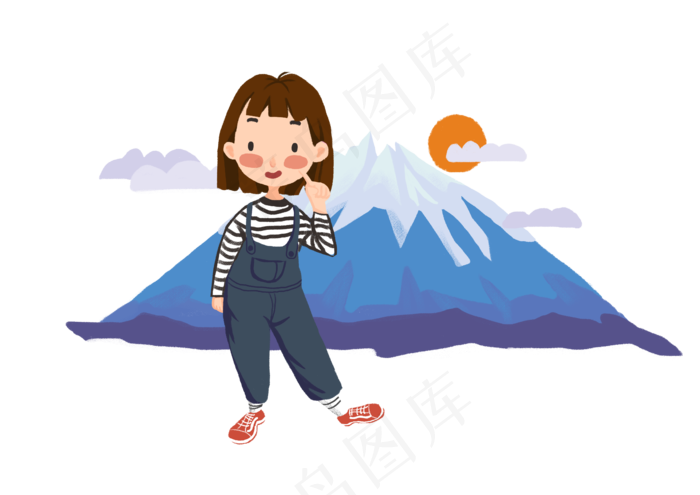 景点旅游打卡山峰自拍人物插画,免抠元素