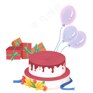 卡通生日蛋糕和气球免抠图