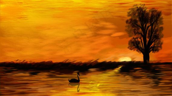 油画夕阳西下横图