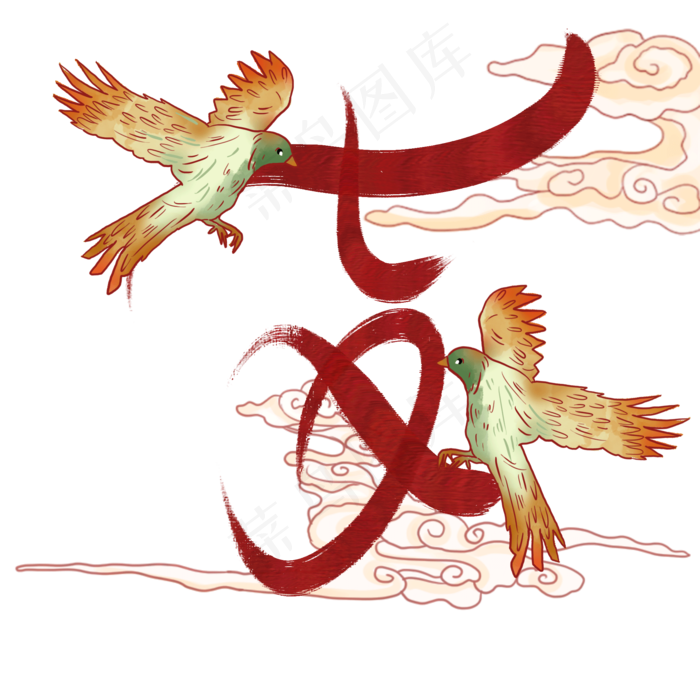 七夕国潮喜鹊祥云