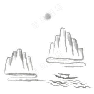 中国风水墨山水船只水墨文化用品