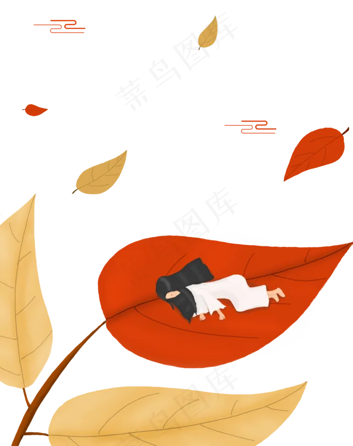 手绘秋季落叶小女孩(3545X4476(DPI:300))psd模版下载