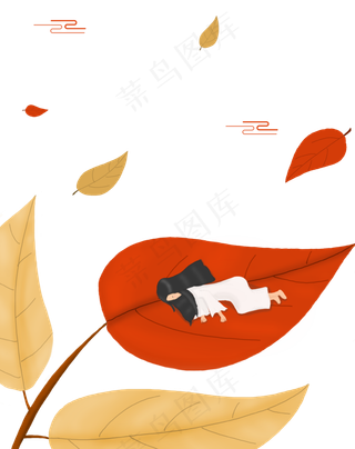 手绘秋季落叶小女孩