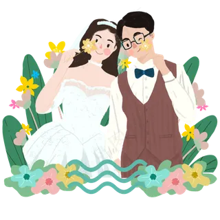 小清新婚礼新人甜蜜微笑PNG图,免抠元素