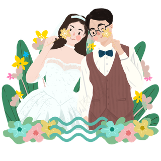 小清新婚礼新人甜蜜微笑PNG图,免抠元素