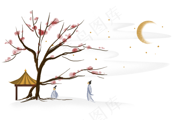 中国风雪天梅花树下的道士,免抠元素(4513*3006px)psd模版下载