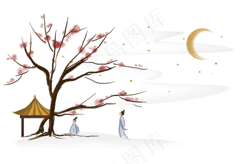 中国风雪天梅花树下的道士,免抠元素