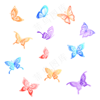 矢量多彩渐变发光蝴蝶漂浮装饰元,免抠元素